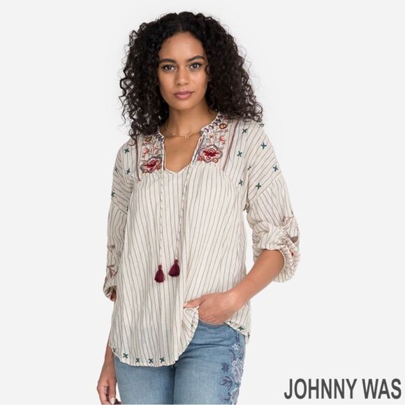 JOHNNY WAS **NWT** Chrysalis V-Neck Yoke Blouse - Picture 1 of 7